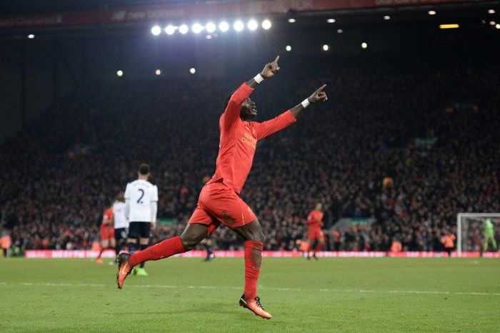 Liverpool's Sadio Mane celebrates after scoring their opening goal of against Tottenham Hotspur at Anfield in Liverpool, north west England on February 11, 2017