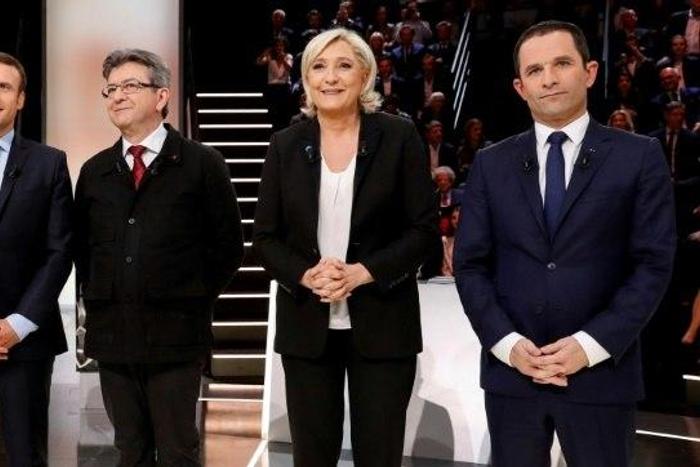 The five main French presidential candidates' (left to right) right-winger Francois Fillon, centrist Emmanuel Macron, hard-left Jean-Luc Melenchon, far-right Marine Le Pen and left-wing Socialist Benoit Hamon