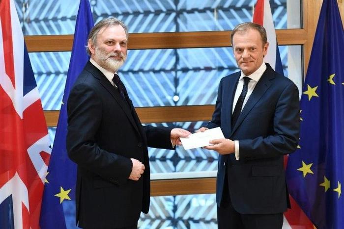 Britain's ambassador to the EU Tim Barrow handed the letter formally triggering Brexit to EU President Donald Tusk in Brussels
