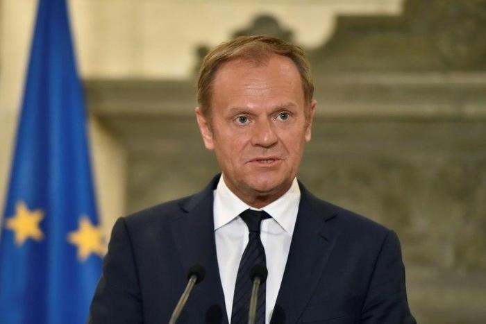 European Council's President Donald Tusk addresses media after talks with the Greek prime minister in Athens on April 5, 2017