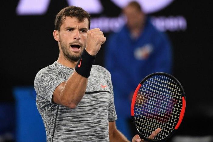 Grigor Dimitrov celebrates his victory against Richard Gasquet during their third round clash at the Australian Open on January 22, 2017