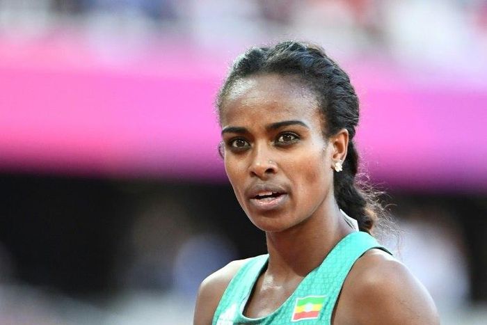 Ethiopia's Genzebe Dibaba finishes the semi-finals of the women's 1,500m at the 2017 IAAF World Championships in London on August 5, 2017
