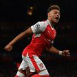 Arsenal's Alex Oxlade-Chamberlain celebrates after scoring against Ludogorets Razgrad during a Champions League match at the Emirates Stadium on October 19