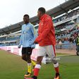 Alex Iwobi of Arsenal chats to Kelechi Iheanacho of Manchester City before the match between Arsenal and Manchester City at Ullevi on August 7, 2016 in Gothenburg, Sweden