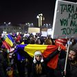 Demonstrators protest in front of the government headquarters in Bucharest, on February 3, 2017