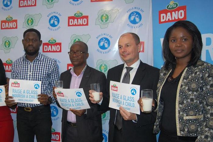 L-R: Rosette Agbor, Assistant Country Marketing Manager, Arla Dano; Olumide Aniyikaiye, Marketing Manager, Arla Dano; Dr. Batholomew Brai, President Nutrition Society of Nigeria; Mads Burmester, Managing Director, Arla Dano; and Fatoumata Doro, Regiona...