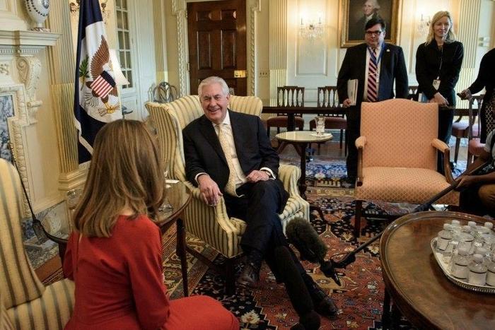 Canadian Foreign Minister Chrystia Freeland and US Secretary of State Rex Tillerson speak before a meeting at the US Department of State February 8, 2017 in Washington, DC