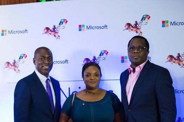 L-R: Bambo Sofola, Director of Engineering, Microsoft Corporation, Lola Oluwole from the Lagos State Ministry of Wealth Creation and Employment and Shina Oyetosho, Developer Experience Director, Microsoft Nigeria at the graduation ceremony of the #Insi...