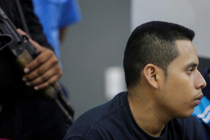 Evangelical pastor Juan Rocha arrives in court under escort to be sentenced to 30 years of imprisonment for the abduction and murder of Vilma Trujillo, in Managua on May 9, 2017