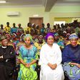 Aisha Buhari with the 82 freed Chibok girls.