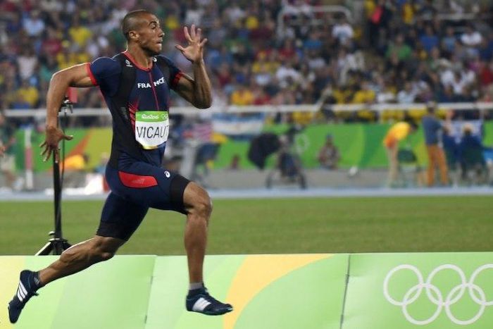 France's Jimmy Vicaut competes in the Men's 100m Semifinal during the athletics event at the Rio 2016 Olympic Games August 14, 2016