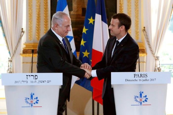 French President Emmanuel Macon calls for a resumption of Middle East peace talks as he holds his first official talks with Israeli Prime Minister Benjamin Netanyahu