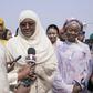 Mrs Toyin Saraki welcomes First Lady, Aisha Buhari at Nnamdi Azikiwe International Airport on February 11, 2017.