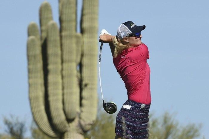 Anna Nordqvist of Sweden hits her drive on the 15th hole during the the third round of the Bank Of Hope Founders Cup, at Wildfire Golf Club at the JW Marriott Desert Ridge Resort in Phoenix, Arizona, on March 18, 2017