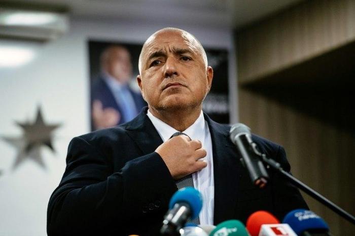 Boyko Borisov speaking to reporters after his party's victory in Bulgarian elections