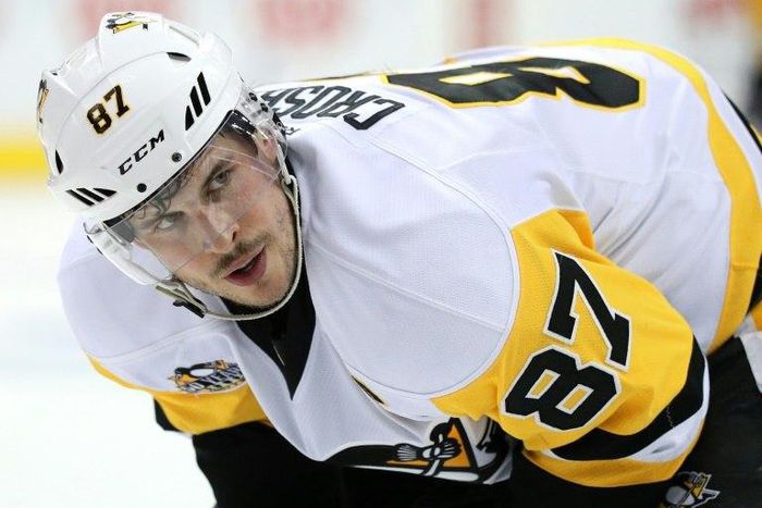 Sidney Crosby of the Pittsburgh Penguins looks on against the Washington Capitals in the first period in Game One of the Eastern Conference Second Round during the 2017 NHL Stanley Cup Playoffs at Verizon Center on April 27, 2017 in Washington, DC