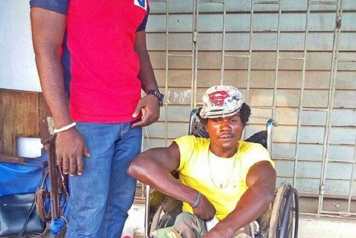 The crippled man assaulted by soldiers