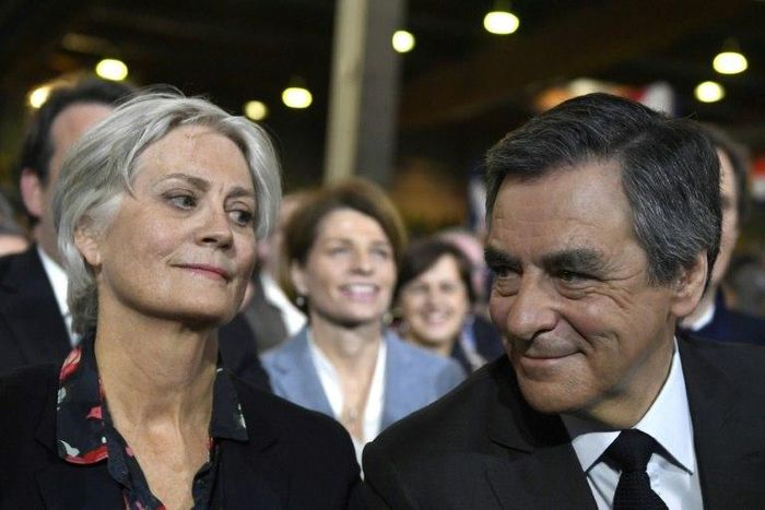 French presidential hopeful Francois Fillon and his Welsh-born spouse Penelope at a campaign rally in Paris, on January 29, 2017
