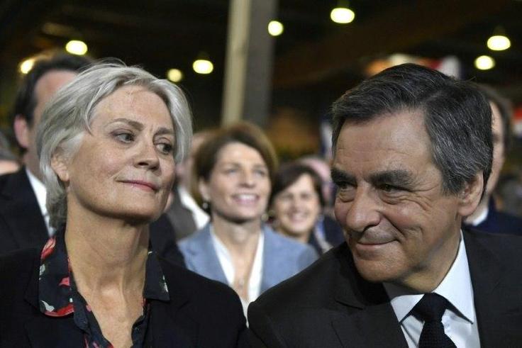 French presidential hopeful Francois Fillon and his Welsh-born spouse Penelope at a campaign rally in Paris, on January 29, 2017