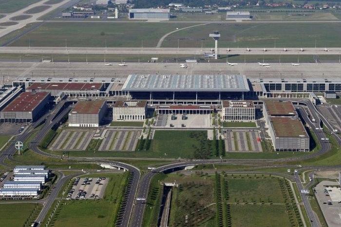 An aerial view of the unfinished BER airport which was due to open in June 2012