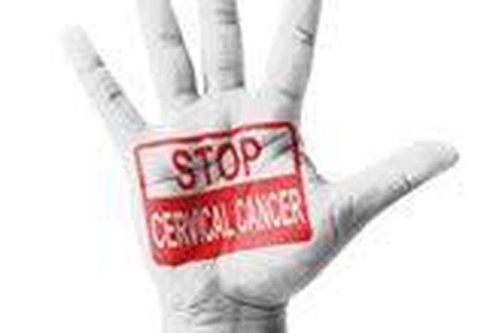Open hands raised, stop cervical cancer