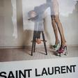 Yves Saint Laurent have been accused of 'degrading' models and 'inciting rape' with a new French advertising campaign. One image (above) shows a model in a leotard and roller skate stilettos bending over a stool
