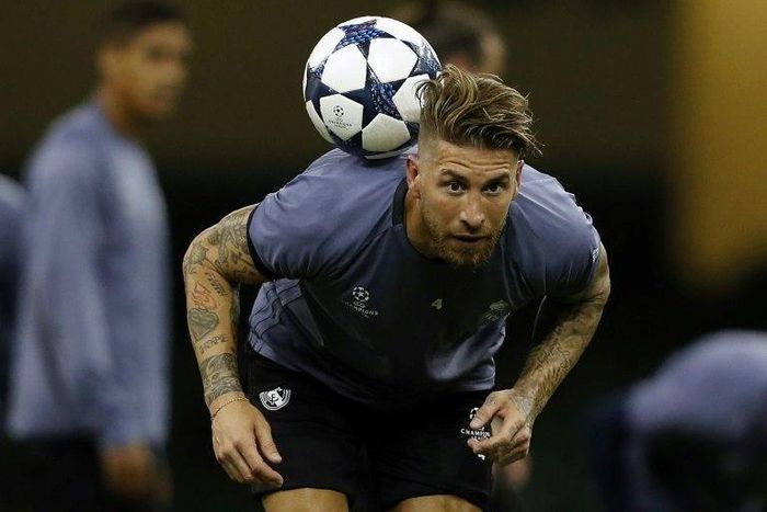 Real Madrid's captain Sergio Ramos takes part in a training session at The Principality Stadium in Cardiff, south Wales, on June 2, 2017, on the eve of their UEFA Champions League final match against Juventus