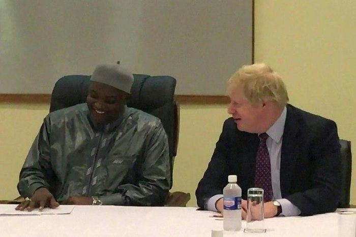 A video grab made from The Block Tv Gambia footage shows British Foreign Secretary Boris Johnson (R) meeting with Gambian President Adama Barrow in Banjul on February 14, 2017