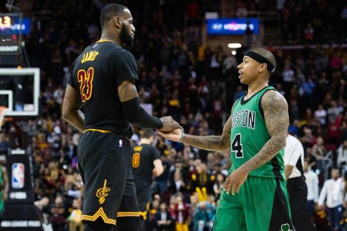 LeBron James (L) of the Cleveland Cavaliers expressed sympathy for Isaiah Thomas following the death of his sister