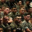 Members of the US military listen to Trump's speech