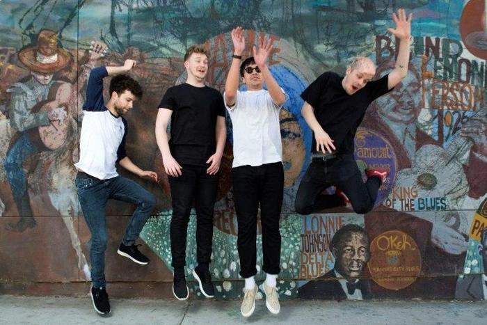 Musicians Wannes Salome, Koen Van de Wardt, Jun C. Villanueva and Jobo Engh of the Dutch band Klangstof pose in Hollywood, California, days before they kick off the Coachella music festival