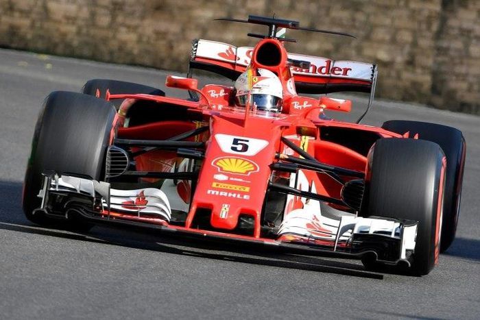 Ferrari's German driver Sebastian Vettel steers his car during the Formula One Azerbaijan Grand Prix at the Baku City Circuit in Baku on June 25, 2017