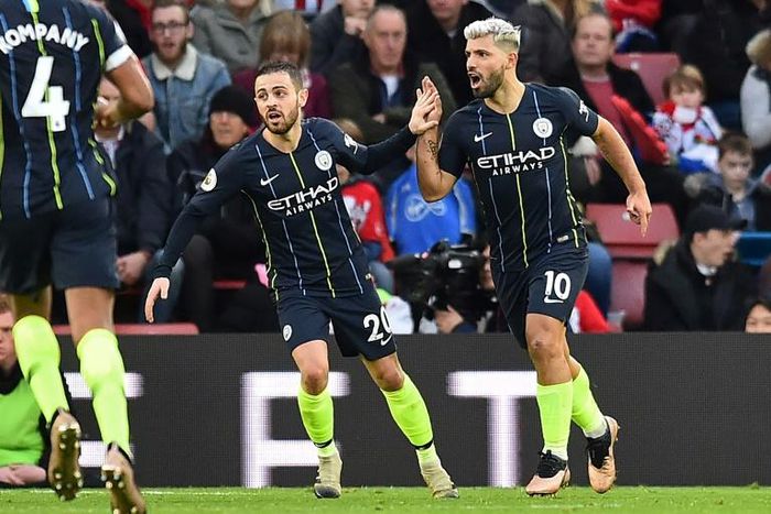 Back in business: Sergio Aguero (right) scored in Manchester City's 3-1 win over Southampton