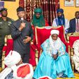 Acting President, Yemi Osinbajo (left) paid a courtesy visit to the Emir of Gusau, Alhaji Ibrahim Bello (middle), with Governor Abdul'aziz Yari (right) in Zamfara state on Tuesday, July 18, 2017