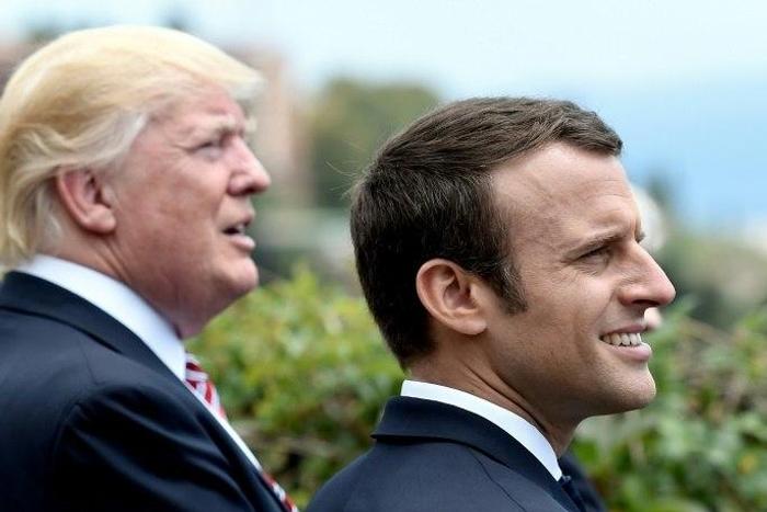 US President Donald Trump (left) and French President Emmanuel Macron at the G7 summit in Sicily on May 26, 2017