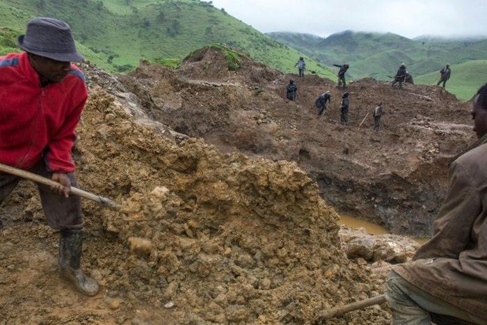 Self-employed miners digging for cassiterite near Numbi in hilly eastern Democratic Republic of Congo.