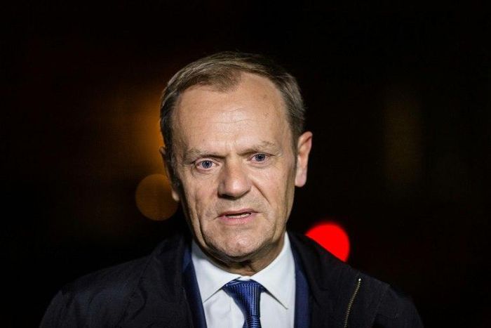 Donald Tusk is seen leaving the prosecutor's office where he testified for about 10 hours as a witness in the investigation on the cooperation of the Polish Military counter-intelligence Service with the Russian Federal Security Service in Warsaw