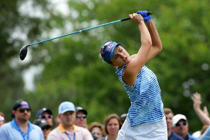 Lexi Thompson hits her tee shot on the third hole during the final round of the Kingsmill Championship on May 21, 2017