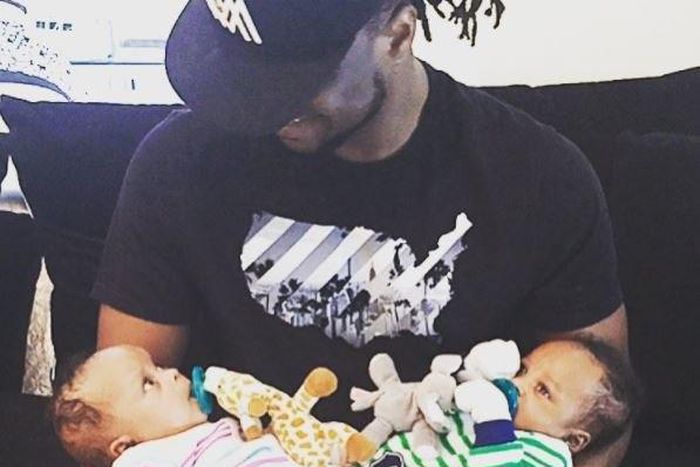 Paul Okoye with his babies, Nathan and Nadia