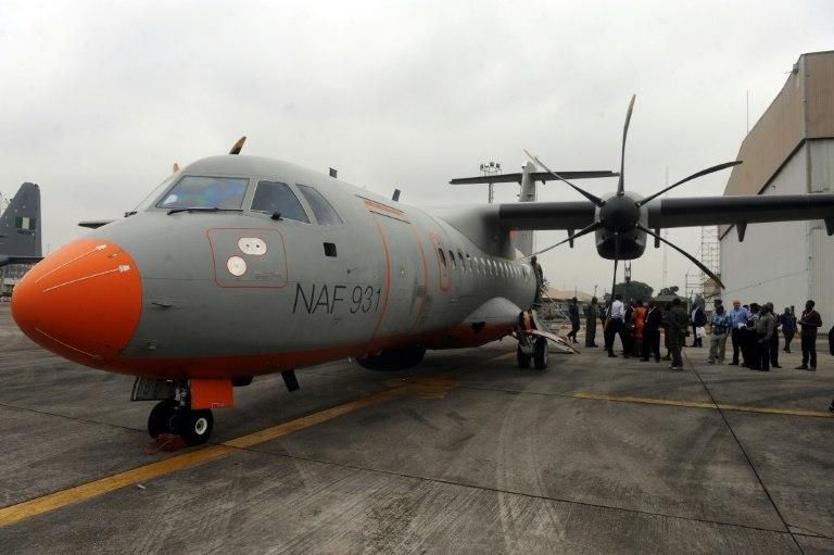 A Nigerian Airforce ATR 42-500 Maritime Patrol Aircraft pictured at the airforce base in Lagos on August 19, 2014