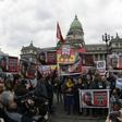 Relatives of disappeared Santiago Maldonado attend a protest in front of the Argentine Congress in Buenos Aires on August 7, 2017