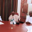 President Muhammadu Buhari meets with Senate President, Bukola Saraki and House of Representatives Speaker, Yakubu Dogara at the Presidential Villa on Tuesday, March 14, 2017.