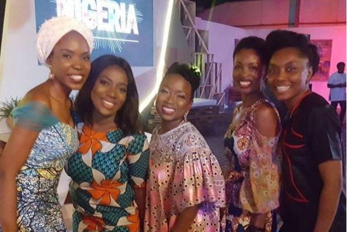 Media girls, Lala Akindoju, Sisi Yemmie, Lamide, Teju Ajani and Arit Okpo strike a sisterhood pose!