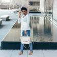 Advertising expert and blogger Seyi Famuyiwa pairs denim and top with kitten heels