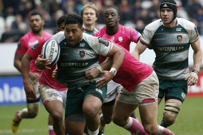 Leicester's center from England Manu Tuilagi (C) has joined the Pacific Rugby Players Welfare board to help players from a similar background cope with the challenges that come alongside the chance to earn significantly more money in Europe