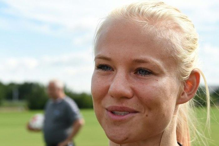 Denmark's Pernille Harder attends a training session in Bavel, the Netherlands, on July 31, 2017