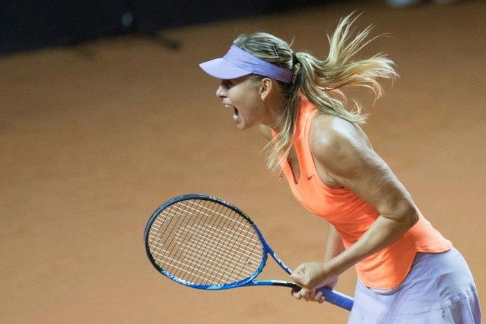 Russia's Maria Sharapova reacts after defeating Italy's Roberta Vinci in their first round match at the WTA tennis Grand Prix in Stuttgart, southwestern Germany, on April 26, 2017