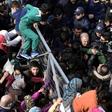 Migrants protest poor living conditions at the Hellinikon camp in Athens, Greece in February 2017