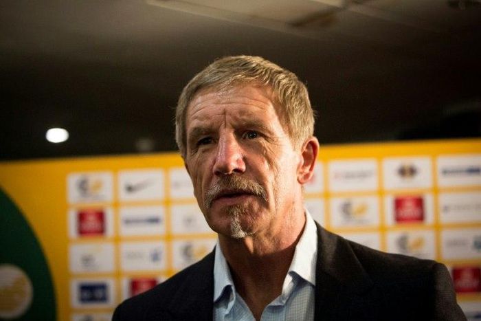 South Africa football coach Stuart Baxter speaks to reporters in Johannesburg on May 15, 2017
