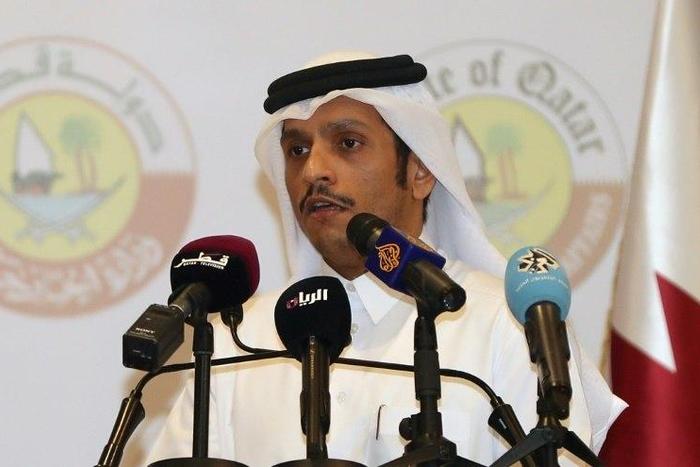 ​​​​​Qatari Foreign Minister Sheikh Mohammed bin Abdulrahman Al-Thani speaks during a joint press conference with his German counterpart in the Qatari capital Doha on July 4, 2017